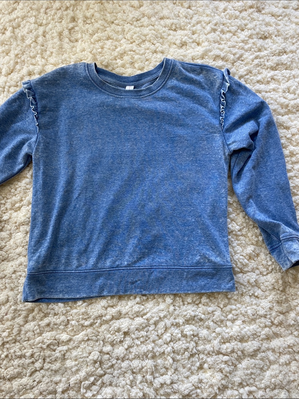 Heathered Blue Ruffle-Shoulder Crew Sweatshirt